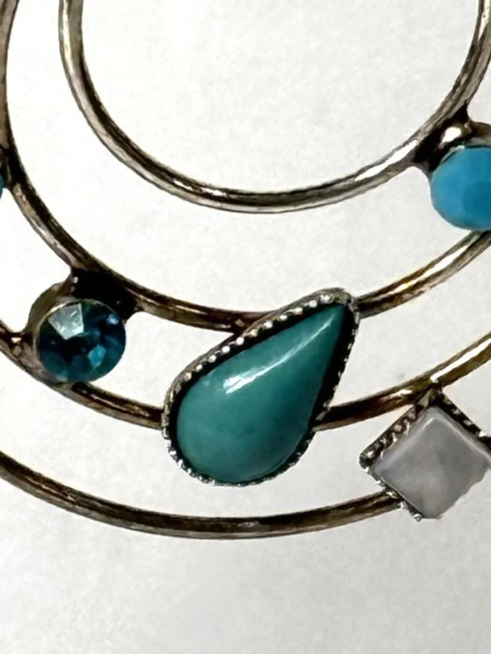 Silver- and turquoise-tone stone and bead hoop earrings